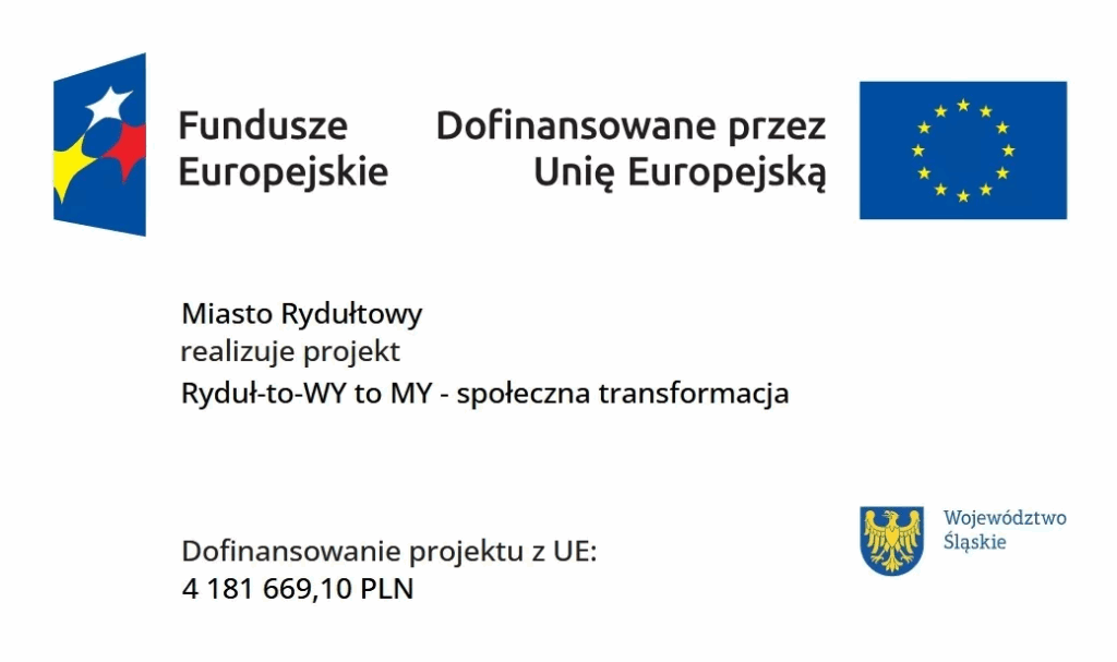 Ilustracja z trzema znakami graficznymi: logotypem Funduszy Europejskich, flagą Unii Europejskiej oraz herbem Województwa Śląskiego. Grafika zawiera informację o dofinansowaniu z Unii Europejskiej w wysokości 4 181 669,10 zł.